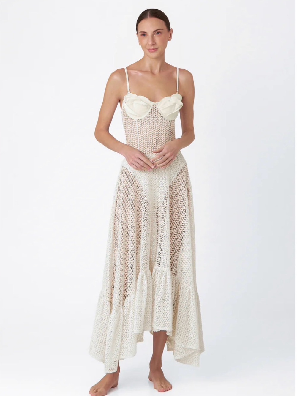 Sheer Crochet Maxi Dress in Cream